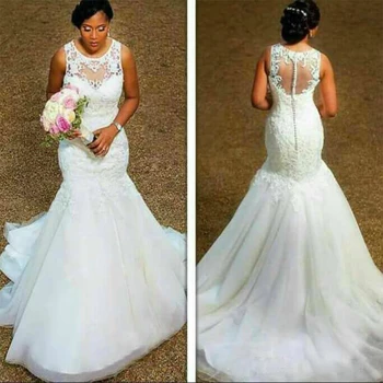 Wuzhiyi 2019 rochie de mireasa Trompeta nunta Crescut zippper spatele butonului de elegant de nunta Chineză Crescut Capela tren vestido de noiva