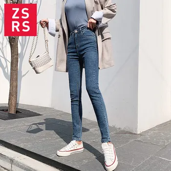 Zsrs 2020 Primăvară Nouă Femei Denim Pantaloni Skinny Talie Mare Albastru Gri Negru Subțire Elastic Lady Blugi Mama Blugi Push-Up Dimensiune