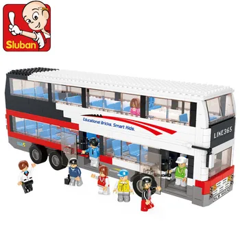 Blocurile autobuz 0335 de lux autobuz double-decker educative pentru copii de asamblare jucarii