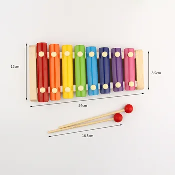 8 Solzi Mici de Lemn Octavă Xilofon, Instrument de Percuție Bat la Pian din Lemn pentru Copii Iluminare de Educație Timpurie Jucarii