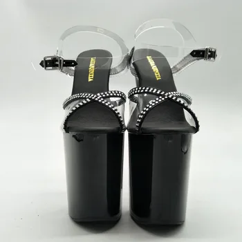 LAIJIANJINXIA Noul Negru Rransparent vopsea de Copt sandale pentru Femei Stras Rotund toe Glitter 23CM pantofi cu toc Înalt