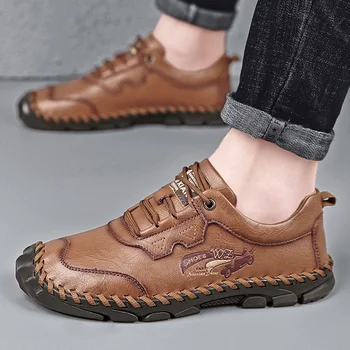 Toamna Noua Barbati Pantofi Casual Stil Britanic Pantofi pentru Bărbați Dantela-up Confortabil pentru Bărbați Pantofi Plat din Piele lucrate Manual Zapatos De Hombre