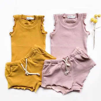 De Vară 2020 Culoare Solidă Nou-născuți pentru copii Copii Costum Fată Set Tees T-shirt Top+Pantaloni scurti Haine 0-3T