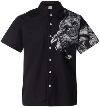 Leu Imprimate Tricou Bărbați Vară 2020 Scurt, Camasi Cu Maneca Negru Camisas Hombre De Sex Masculin Slim Fit Camasa Hawaiiana Casual Eur Dimensiune Topuri