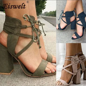 EISWELT Sandale cu Toc Femei Crucea Strappy Sandale Femei Pantofi de Vara pentru Femeie Instagram Moda Sandale Sexy Sezonul de Vara