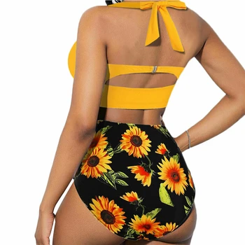 Noi De Floarea-Soarelui Costum De Baie Sexy Femeie String Dantela-Up Bikini 2020 Cut Mare De Costume De Baie Pentru Femei De Vară De Baie Halter Bikini Set Costum De Baie