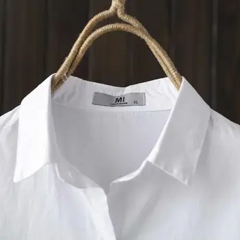 Plus dimensiune femei O linie lungă de bumbac alb, tricouri Simple, broderie cu maneci lungi 2021 nouă primăvară casual doamnelor bluza topuri de sex feminin
