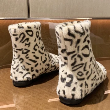 HOFZO de Pluș Femei modelului de Iarnă Glezna Cizme Leopard de Zăpadă Botas Plat Zip Confortabil Botines 2020 Nou Botas De Mujer