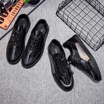 Primăvară nouă bărbați pantofi de piele de brevet sud-coreean versiune de tineret, sport casual, pantofi de moda low-top pantofi pentru bărbați