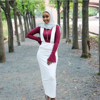 Musulman Suspensor Fusta Femei, Două Chingi peste Umăr Fuste islam Talie Mare Bodycon Subțire de Creion Fusta cu Bretele Haine Islamice