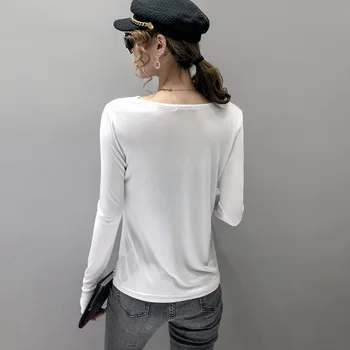 Femei Sexy Tricouri Maneca Lunga 2020 Moda Casual De Iarna Alb-Negru Topuri Doamnelor Toamna Haine Coreene Streetwear Bază Tricou