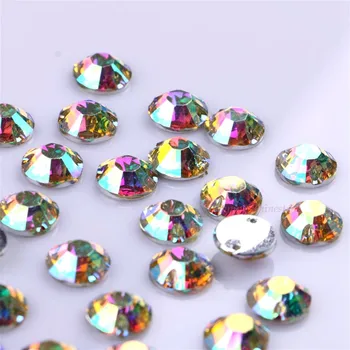 10mm 50buc/pachet Crystal AB Coase Pe Pietre Rotunde Rășină DIY Rochie de Mireasa Două Găuri Bijuterii Cristale de Cusut-Pe Margele Stralucitoare