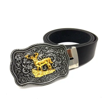 Accesorios Pu Negru din piele de curea Vintage arabesque model cu Cerb de Aur de metal de cowboy, curea, catarama curele barbati pentru blugi