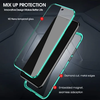 Magnetice de Adsorbție Sticlă Telefon Caz Pentru Xiomi Redmi Note 8Pro 9SE Mi10 K30 360 Complet Capacul Metalic Dublu Partea de Sticla Flip