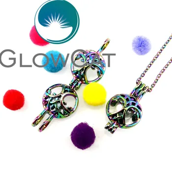 GLOWCAT CC444 Culoare Curcubeu Rotund Pomul Vieții Margele Pandantiv Colivie Ulei Esențial Difuzor de Aroma Perla Cușcă Medalion Colier