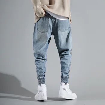 2021 Moda Streetwear Barbati Blugi Dungă Neagră Îmbinat Designer Harem Blugi Barbati Denim Pantaloni Tineri Hip Hop Joggeri Blugi
