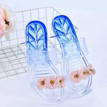 Femei Papuci Floare de Vara din material Plastic Moale de Jos Papuci de Plaja Transparent Papuci de Interior de Cristal femei papuci