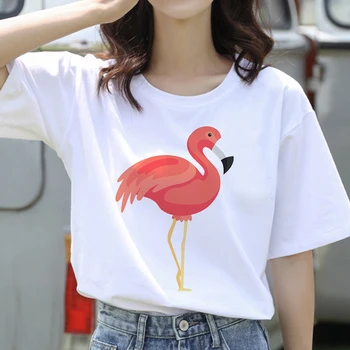 Marele Val de Estetică T-Shirt Femei Tumblr ' 90 Moda Graphic Tee Drăguț T-Shirt Și Flamingo Topuri de Vara de sex Feminin