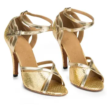 DKZSYIM Aur latină Dans Pantofi Pentru Femei de Formare Dans Sandale Interior Petrecere Salsa Pantofi cu Talpă Moale Tocuri inalte de 6-10CM Gros