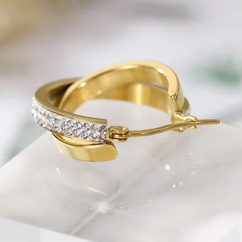 Aur hoop cercei pentru femei din oțel Inoxidabil declarație de cristal cercel femeie accesorii de moda piercing cercei mansete bijuterii