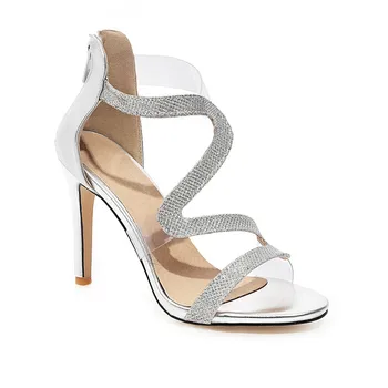 Sgesvier 2020 new sosire toc subțire de mare petrecere de nunta pantofi femei sandale șarpe zip elegante sandale de vara femei de mari dimensiuni 48