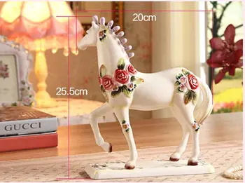 Ceramica stil chinezesc cal alb, cu flori de trandafir de animale ornament din portelan pentru decor acasă