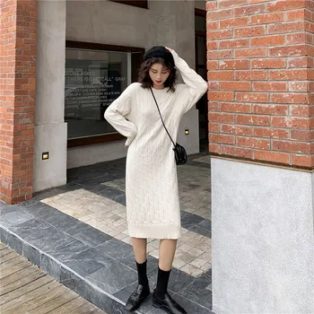 Femei Supradimensionat Rochii Coreean Toamna Tricotate De Iarna Cu Maneca Lunga Moda Vrac Cald Midi Rochie Pulover Elegant De Partid Streetwear
