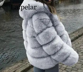Laipelar Faux blana pentru femei geacă imitație de blană de vulpe jacheta cu gluga de sex feminin de cusut blana artificiala