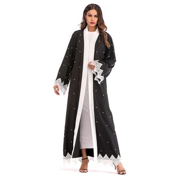 Rochii De Turci Negru Broderie Cu Mărgele Negru Cardigan Dantela Dubai Abaya Kimono Musulman Lungi Rochii Plus Dimensiune Maxi Uza 1639