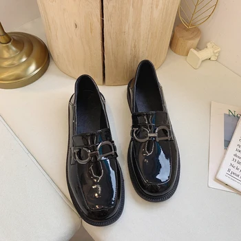 De înaltă calitate de culoare solidă doamnelor casual mici pantofi de piele de metal decor sălbatic retro primavara toamna esențiale Slip-On W40-49