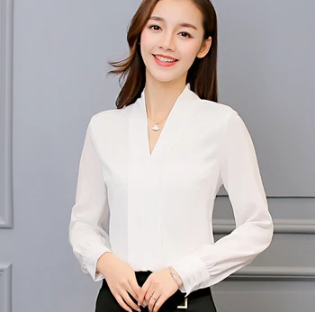 Primavara Toamna Cămașă Îmbrăcăminte pentru Femei V-Neck Maneca Lunga Bluza Șifon Cămașă coreean Tricou Casual Moda Slim haine Albe de Sus