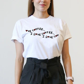 Îmi Place Cafeaua Roz Femme topuri & tricouri Inima Minunat Print T-shirt Simplu Casual de Bază Simplu Tricou Femei Weekend Purta