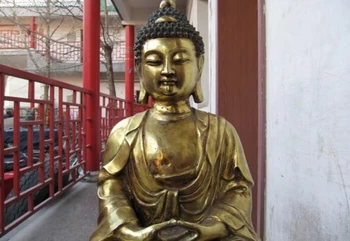 150624 S1791 Fane Bronz Auri Tathagata Amitabha Sakyamuni Buddha Amitayus Stai floare de lotus