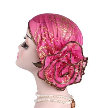 Europene Și Americane Populare Frizură Pălărie Musulman Headwrap Capac Frumusete Tifon Cald Placă De Aur De Flori Pierderea Parului Pentru Femei Turban