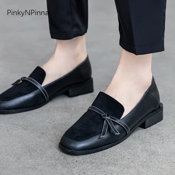 2019 toamna noua femei faux mocasini piele de căprioară moale pliabil spate tocuri chic bowtied pantofi casual femei office navetiști de mari dimensiuni 43