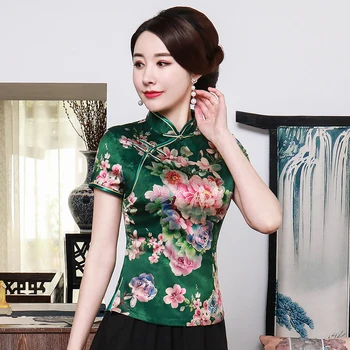Vintage Mandarin Guler Femei Tricou de Vara Plus Dimensiune 3XL 4XL Stil Chinezesc Tang Topuri Hanfu Îmbrăcăminte de Imprimare Florale Doamna Bluza