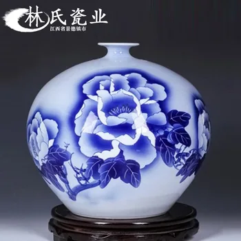Jingdezhen Ceramică în stil Chinezesc, pictat cu alb și albastru lotus aranjament de flori de rodie vază și flori decor