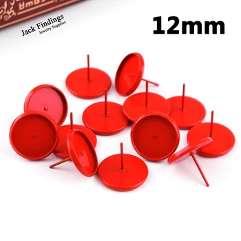 Se potrivesc 12mm 25pcs Roșu de Cupru Placat cu Știfturi de Ureche Cercel Setări de Bază Colorat de Moda Populare Accesorii Gol Ramele (Cu Spatele )