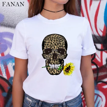 2020 Nou Amuzant Craniu Punk Tricou Femei De Moda Casual, Cu Maneci Scurte De Floarea-Soarelui Harajuku Grafic Tricouri Skull Dragoste De Floarea-Soarelui Topuri