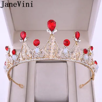 JaneVini Aur Roșu De Cristal De Culoare Coroane Mireasa Diademe Regina Nunta Coroana, Diadema De Nunta Bijuterii De Păr Accesorii 2020