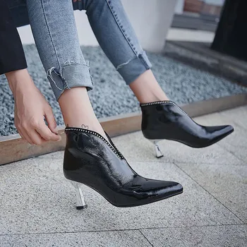 ASUMER 2020 calitate de top de brevete din piele glezna cizme femei subliniat de la picior toc subțire de mare rochie de petrecere, pantofi de moda cizme scurte femei
