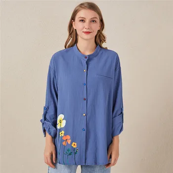Vara Tricou Imprimat Femei Stand Guler Elegant De Culoare Butoane Bluza Decor De Moda Casual, Camasi Lungi Blusas Femme