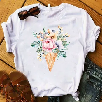 Femei T Shirt Flori Florale Unicorn Imprimare Tricou Femei Maneci Scurte Gât O Pierde T-shirt Doamnelor de Vară de Cauzalitate Tricou Haine