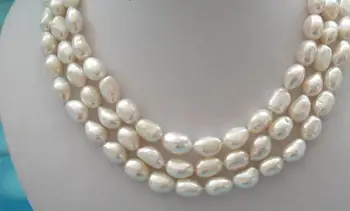 Uimitoare 3row 10*13 mm baroc alb de apă dulce colier de perle