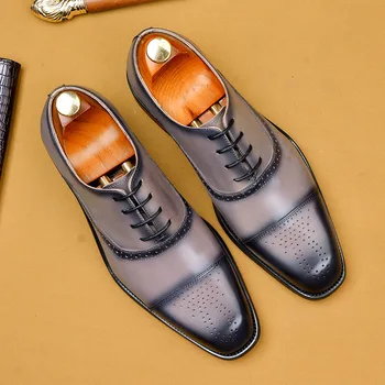 Rochie Pantofi Business Piele Naturala Pantofi Oxford Manual Lux Bocanc De Mari Dimensiuni Aluneca Pe Retro Deget De La Picior Pătrat 2019 Noua Moda