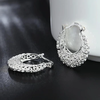 YPAY Argint 925 Țese Hollow Moon Hoop Cercei Pentru Femei de Moda Bijuterii de Argint 2021