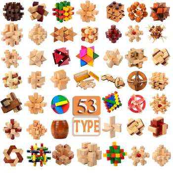 53 de Tipuri de Lemn 3D Puzzle Joc Jucarii Kongming Blocare Cub jocuri de Inteligență Jucărie de Învățământ pentru Copii pentru Adulti Kit de Construcție Bloc Model