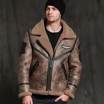 M-9XL Naturale piele de oaie pentru Bărbați haina Real guler de blană Sacou Negru de sex Masculin Frumos Haine groase de Iarna din Piele haina Uza
