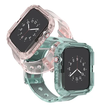 Caz+ Curea Silicon Pentru Apple Watch Serie SE 6 5 4 3 2 1 Transparente Sports Band Pentru iwatch Bratara 44mm 40mm 42mm 38mm Curea