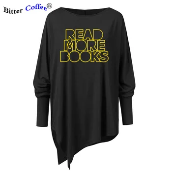 Citește Mai multe Cărți de Imprimare T-shirt Femei Estetice Haine Streetwear Tricou Femei Vrac Gât Rotund Maneca Lunga Neregulate Topuri